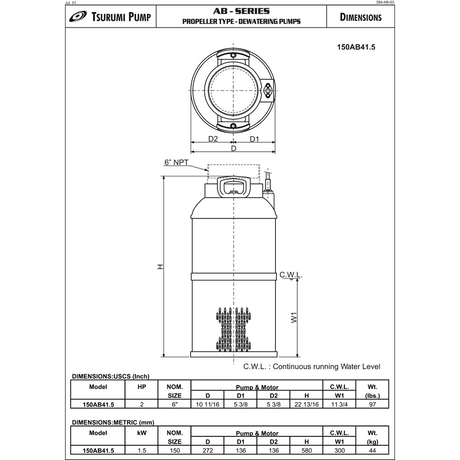 Tsurumi 150AB41.5 Submersible Pond Pump