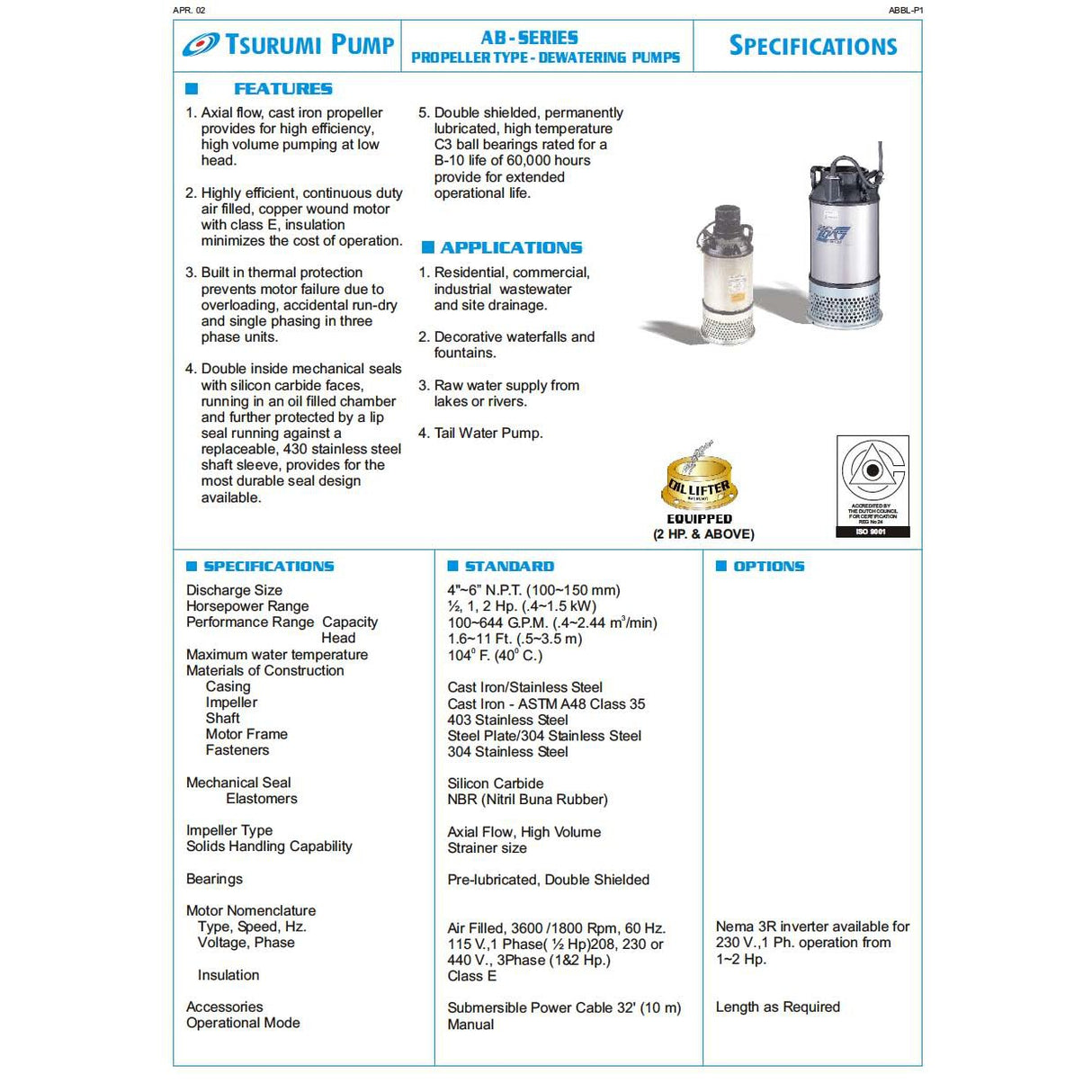 Tsurumi 150AB41.5 Submersible Pond Pump