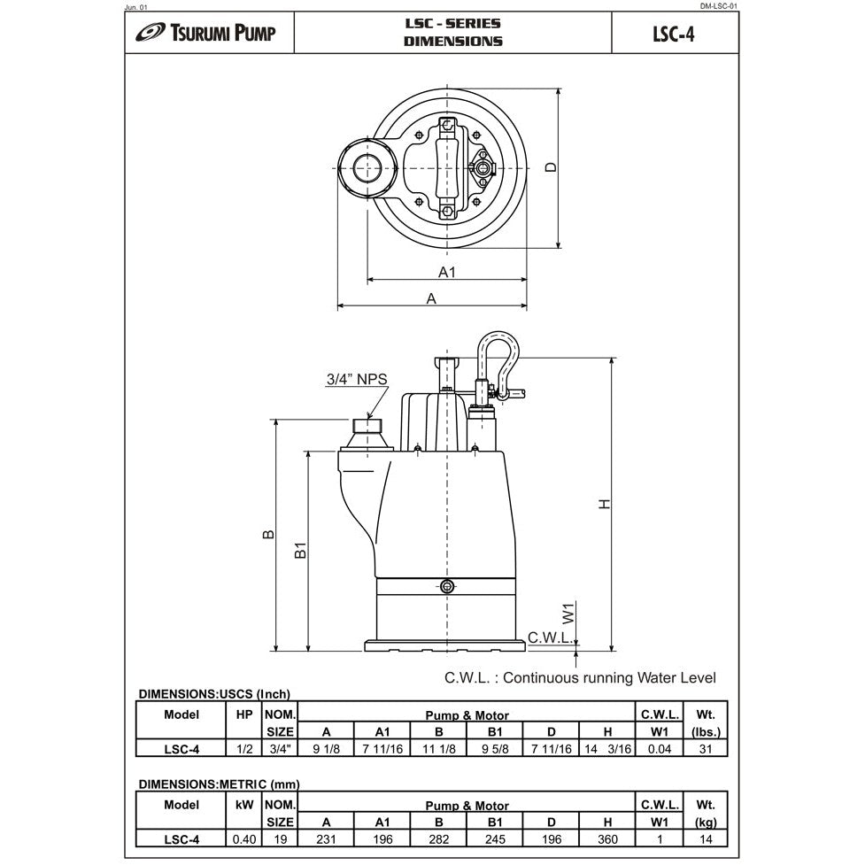 Tsurumi LSC1.4S Pitless Sump Pump