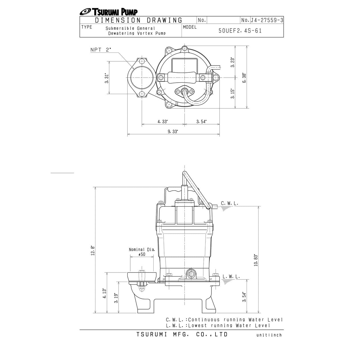 Tsurumi 50UT2.4S Sump Pump