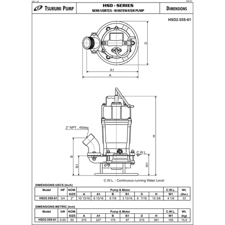 Tsurumi HSD2.55S Sump Pump.