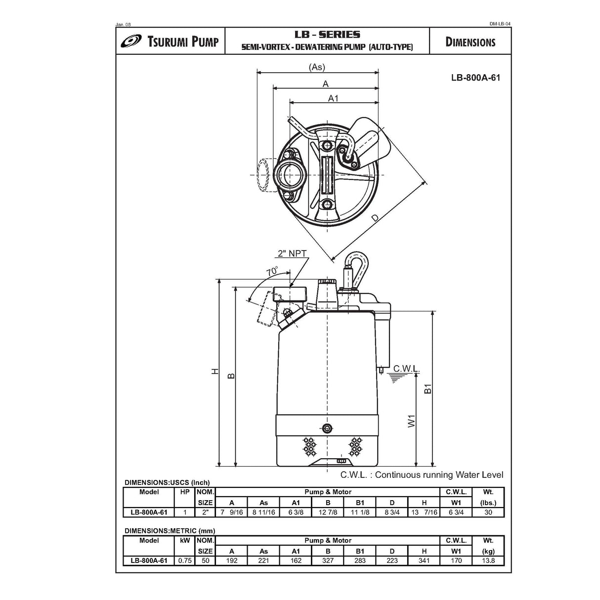 Tsurumi LB-800A Sump Pump