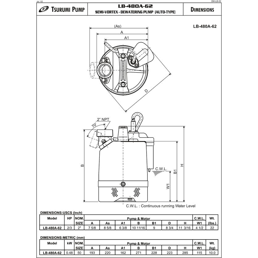 Tsurumi LB-480A Elevator Pit Sump Pump