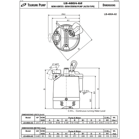 Tsurumi LB-480A Elevator Pit Sump Pump