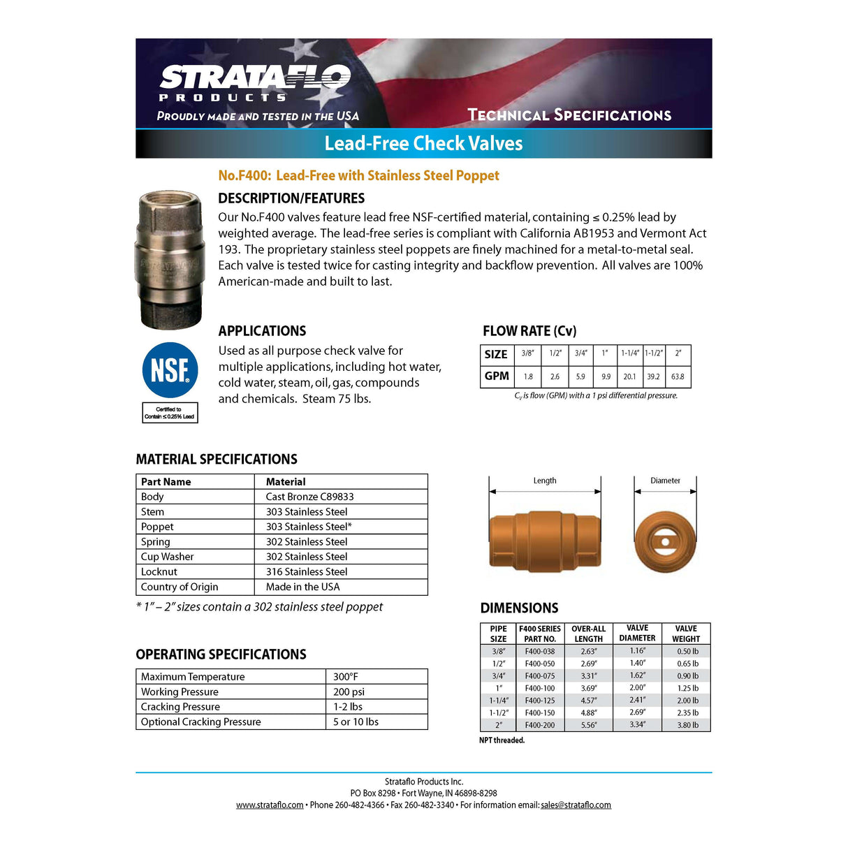 Startaflo 1-1/4" Spring Loaded Check Valve.