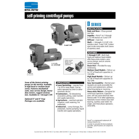 Sta-Rite DHF 1 1/2 H/P/ 1/110-220V, Self Priming Centrifugal Pump with a 1 1/2" discharge.