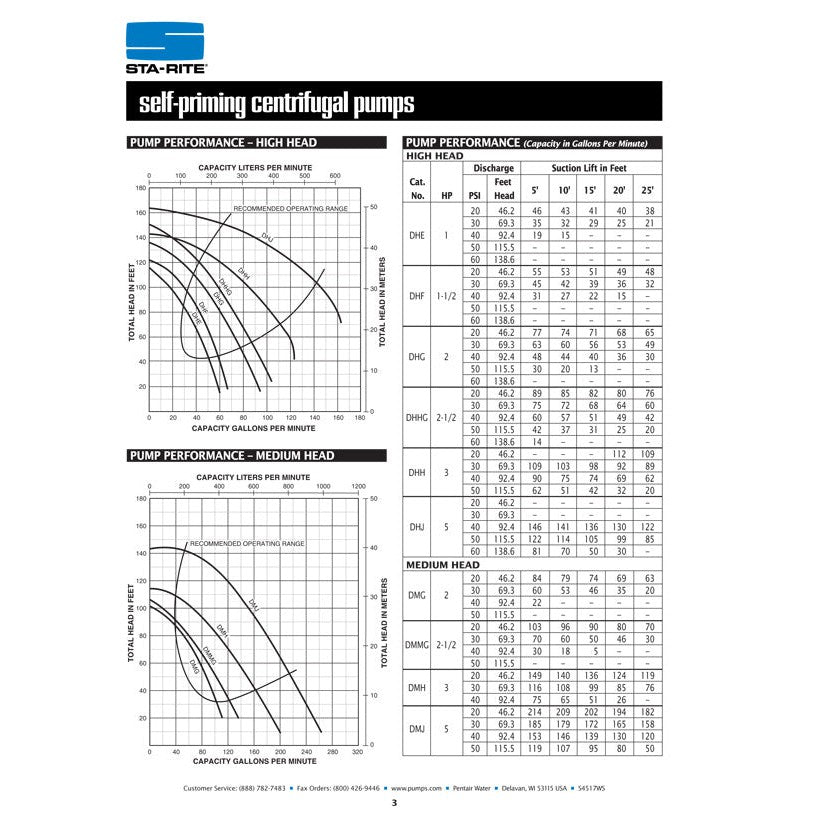 Sta-Rite DHF 1 1/2 H/P/ 1/110-220V, Self Priming Centrifugal Pump with a 1 1/2" discharge.