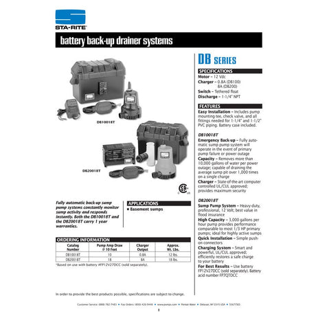 Sta-Rite DB20018T Sump Pump with Battery Backup