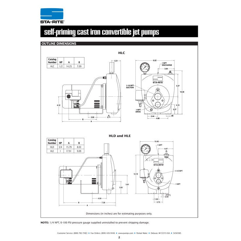 Sta-Rite HLE 1 H.P. 1/115-220V, Convertible Jet Pump with a 1" discharge