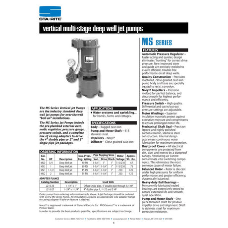 Sta-Rite MSD 3/4 H.P. 1/115-220V, Vertical Multi-Stage Pump